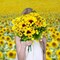 15” Tall Artificial Sunflower Bouquets, Real Touch Silk Fake Sunflowers (2 Pack) 3"D x 3"W x 15"H